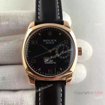 Swiss Replica Rolex Cellini Danaos Watch Rose Gold Black Face Automatic Movement